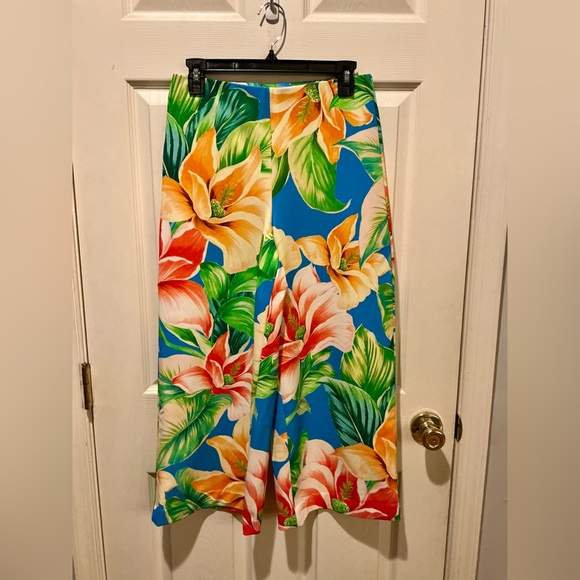 Boston Proper Boho Travel Wide-Leg Tropical Floral Print Crop Pant Woman Size S - Picture 2 of 10